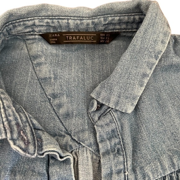 ZARA Trafaluc Women Jeans Blue Spring Short Sleeve Blouse (Size XS) - Picture 4 of 6